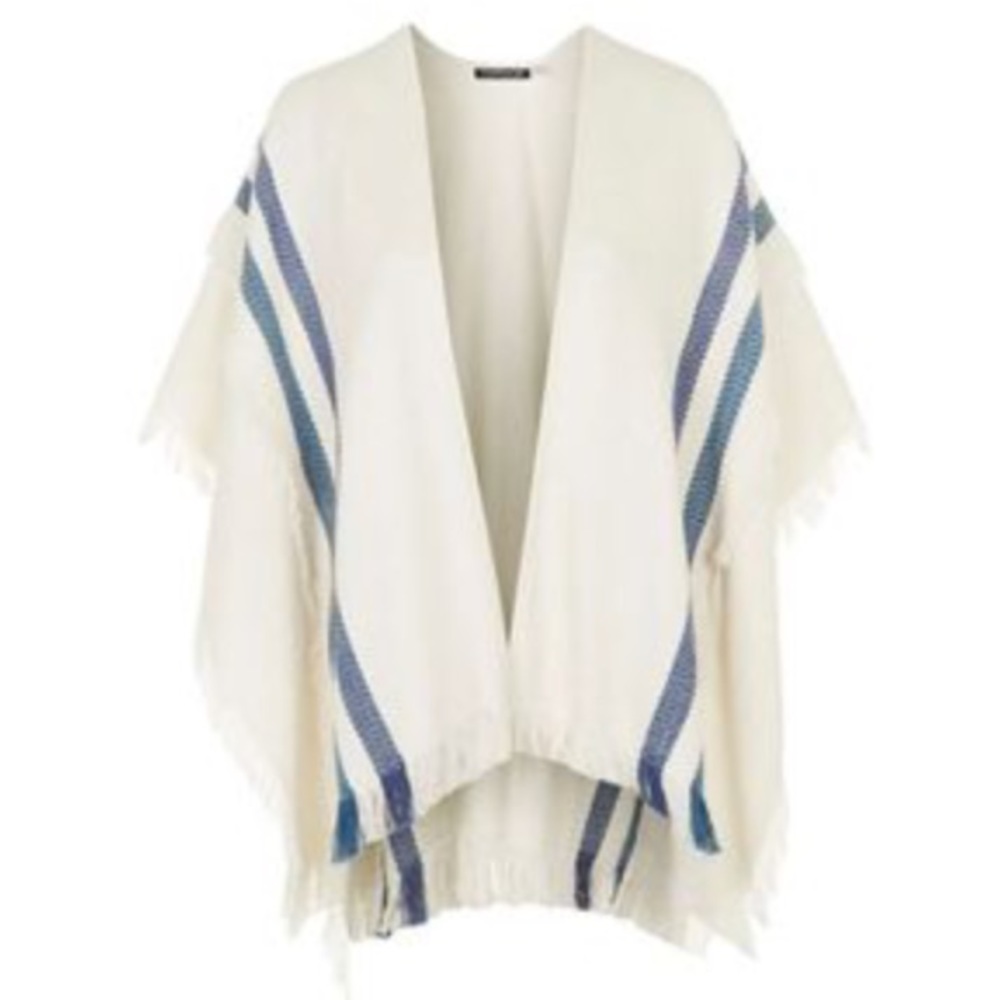 Topshop blue and white fringed cape